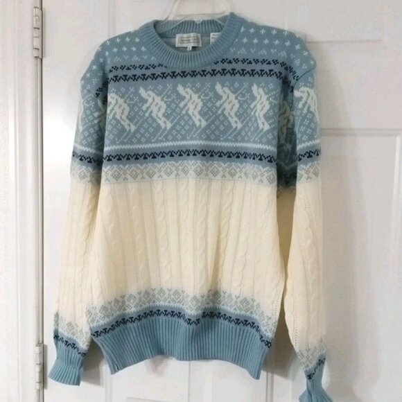Vintage Anderson Little Knit Sweater XL Acrylic Fairy Isles Skier Light Blue - Picture 1 of 6